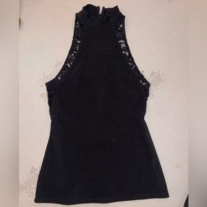 XS black EXPRESS tank top with lace detail and back cut out!!! Like new